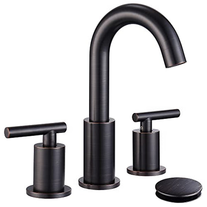 ChiLDano Oil Rubbed Bronze Bathroom Faucets with Pop Up Drain& Supply Hose | Bronze 3 Piece Bathroom Faucet for Sink 3 Hole, Widespread Vanity Sink Faucet 2 Handles, Pedestal Sink Faucet 3 Hole - color: Oil Rubbed Bronze