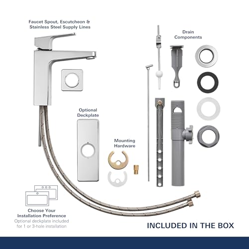 GROHE Tallinn Bathroom Faucet, Single Hole Centerset with Drain, Chrome | Bathroom Sink Faucet: Fits 1 or 3 Hole Sinks, Eco 1.2 GPM, Smooth SilkMove Valve, Includes Drain & Deckplate | 23838000 - color: Chrome
