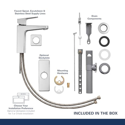 GROHE Tallinn Bathroom Faucet, Single Hole Centerset with Drain, Chrome | Bathroom Sink Faucet: Fits 1 or 3 Hole Sinks, Eco 1.2 GPM, Smooth SilkMove Valve, Includes Drain & Deckplate | 23838000 - color: Chrome