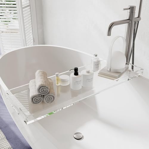 Bathtub Tray Table, Clear Acrylic, Anti-Slip Bath Caddy, 32.3 * 7.87 * 1.18in - size: 32.3" x 7.9" x 1.2"