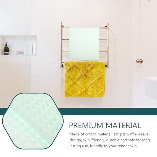 jojofuny 3pcs Green Waffle Weave Cotton Towels Large Highly Absorbent Quick-Dry Hand Face Bath Towels for Adults