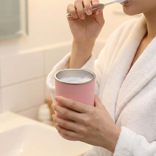 Stainless Steel Mouth Wash Cup, 12 oz Reusable Toothbrush Cup Pink Stainless Steel Bathroom Tumbler Mouthwash Cups Easy to Clean Drinking Tumblers for Home School Office