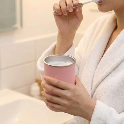 Stainless Steel Mouth Wash Cup, 12 oz Reusable Toothbrush Cup Pink Stainless Steel Bathroom Tumbler Mouthwash Cups Easy to Clean Drinking Tumblers for Home School Office