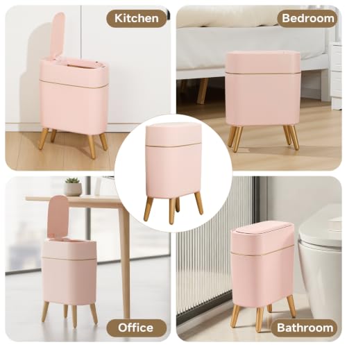 Automatic Bathroom Trash Can,Tall Slim Sensor Waste Basket,Pink Gold | 2.6 Gallon Waterproof Motion Sensor Trash Can, Small Garbage bin for Bedroom,Office,Living Room,Kitchen,RV,Restroom,Laundry - color: Pink