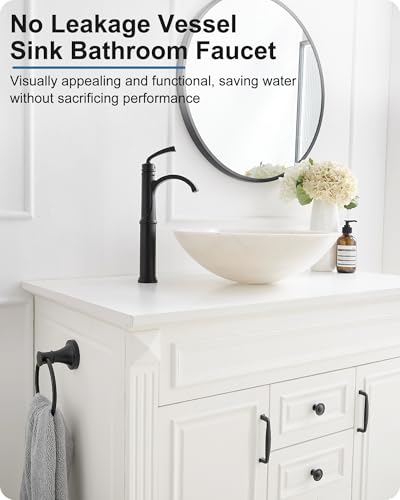 Waterfall Vessel Faucet, Tall Bathroom Faucet Black, Brass Vessel Sink Faucets Bathroom Sink Faucet One Hole Single Handle with Supply Hoses Pop-up Drain - color: Matte Black