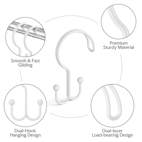 Bathway White Shower Curtain Hooks Ring, 12 Pcs Double Sided Shower Hooks, Rust Proof Metal Shower Hooks for Bathroom, Anti-Drop Shower Rings for Shower Curtain & Liners - color: White, style: Double-layer Shower Hooks