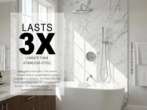 Lava Odoro Modern 3-Setting Round Rain Bathtub and Shower Faucet Set, Chrome Rainfall Shower Head and Handle Set, Rain Shower System with Tub Spout, Shower Valve Trim Kit, Chrome, SF104-C-T - color: Chrome, style: With Tub Spout