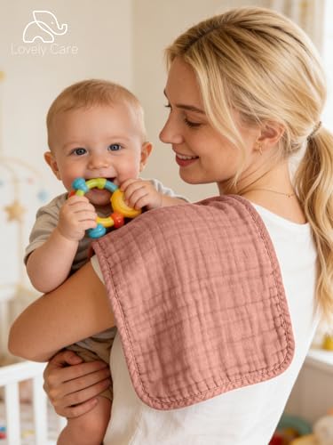 Lovely Care 12 Pack Muslin Burp Cloths 100% Cotton Muslin Cloths Large 20''x10'' Extra Soft and Absorbent Baby Burping Cloth - Warm Clay - color: Warm Clay, size: 10x20 Inch (Pack of 12)