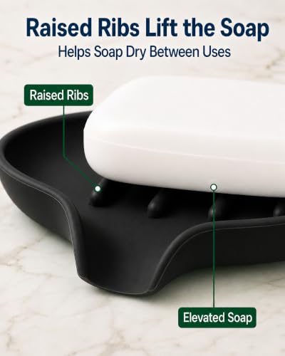 AIMAIAIMAI 3 Pack Soap Dish, Soap Dishes for Bathroom, Shower, Silicone Soap Bar Holder, Soap Tray for Kitchen, BPA-Free, Dishwasher Safe (Black) - color: Black