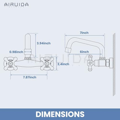 Airuida 8 Inch Center Chrome Polish Wall Mount Kitchen Sink Faucet | Double Cross Handle,Adjustable Center,6 Inch(15cm) Spout - color: Chrome Polish