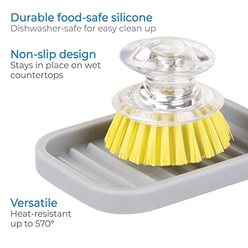 iDesign Silicone Soap Dish, Gray, Rectangular, 5" x 3.5" x 5" | Soap Saver, Kitchen Sponge Holder, The Lineo Collection - color: Gray