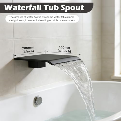 Midanya Shower System with Tub Spout,Bathtub Shower Faucet Set with Square Rainfall Head and Handheld Sprayer Wall Mount Tub Faucet Set with Valve and Trim Kit,12 Inch Matte Black - color: Matte Black, size: 12 Inch