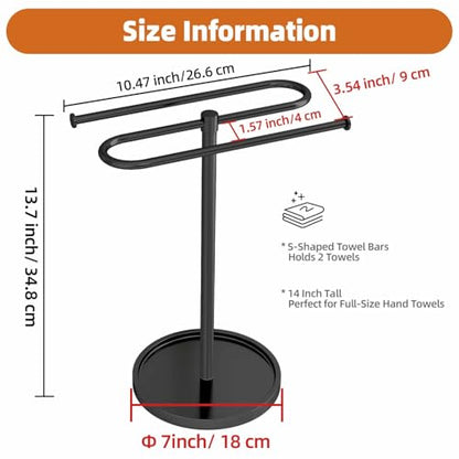 Bethom Hand Towel Holder Stand for Bathroom Countertop,S-Shape Bar,Black | Stainless Steel Hand Towel Racks Standing Holds 2 Towels for Kitchen - color: Black
