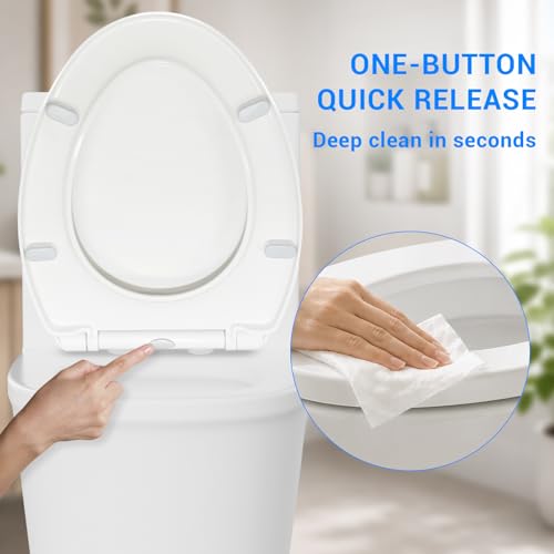 KHE Elongated Toilet Seat 18.5 Inch, Soft Close, White | Quick Release, Easy Cleaning, Non-Slip Bumpers, Durable PP - size: Elongated 18.5''