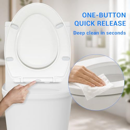 KHE Elongated Toilet Seat 18.5 Inch, Soft Close, White | Quick Release, Easy Cleaning, Non-Slip Bumpers, Durable PP - size: Elongated 18.5''