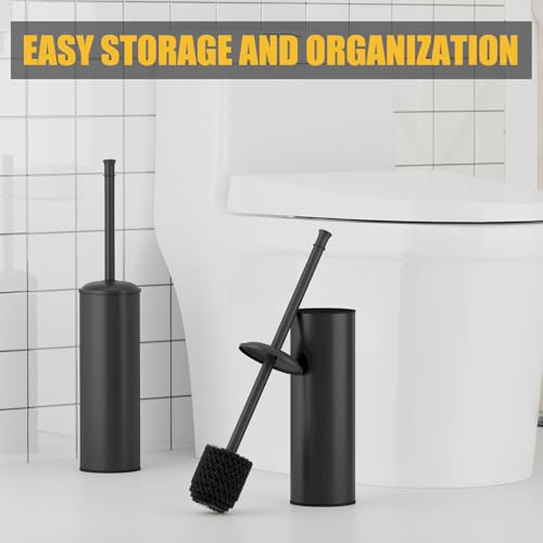 Toilet Brush and Holder, Toilet Cleaner Bowl Set with Two Brush with Extra Long Handle, Durable Bristles Toilet Scrubber and Covered Holder, Drip-Proof Stainless Steel Matte Black - color: Matte Black