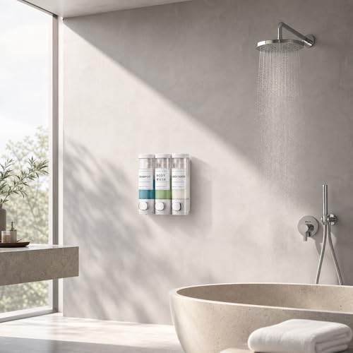 Shampoo and Conditioner Dispenser, Shower Soap Dispenser Wall Mounted, Shampoo Dispenser for Shower Wall No Drill, Bathroom Body Wash Dispenser 3 * 350ml White 3 Chamber - size: 3