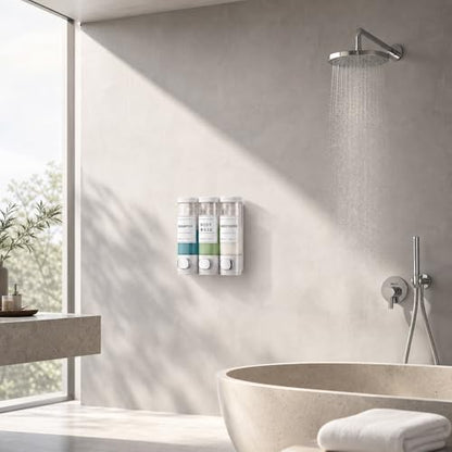 Shampoo and Conditioner Dispenser, Shower Soap Dispenser Wall Mounted, Shampoo Dispenser for Shower Wall No Drill, Bathroom Body Wash Dispenser 3 * 350ml White 3 Chamber - size: 3