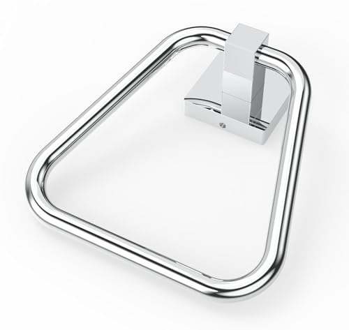 RUACQ Towel Ring, Hand Towel Holder for Bathroom Wall, Chrome | Wall Mounted Hand Towel Bar, 304 Stainless Steel Towel Hanger, Square Base, Geometric Towel Holder Design, Modern, Heavy Duty - color: Chrome