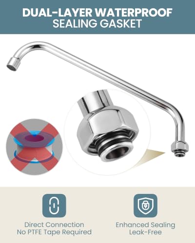 G3/4 Internal Thread Commercial Faucet Swivel Spout Replacement: 14“ Add-on Swing Nozzle Spout - Chrome Polished Spout Replacement Part For Commercial Kitchen Sink Faucet - 1.8gpm/ 2.2gpm Aerator - size: 14 Inch