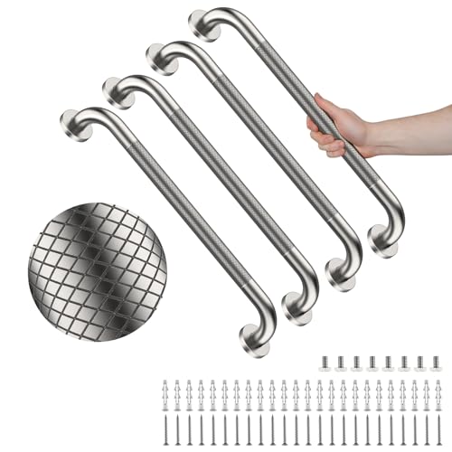 4 Pack 24 Inch Shower Grab Bar, Brushed Nickel Bathroom Grab Bar Handle | Anti-Slip Knurled Grip,Stainless Steel Bath Balance Bar,1.25"Diameter Safety Hand Rail Support,Handicap Injury Elderly Senior - color: Brushed Nickel, size: 24 Inch