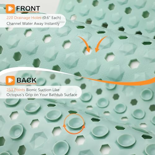 Yimobra Bathtub Mat Non Slip, 34.5"X15.5" Long Shower Mat for Inside Shower, Machine Washable Bath Mat with Drain Holes & Strong Suction Cups, Soft on Feet, Bathroom Essentials, Light Green - color: Light Green, size: 34.5 X 15.5 Inch