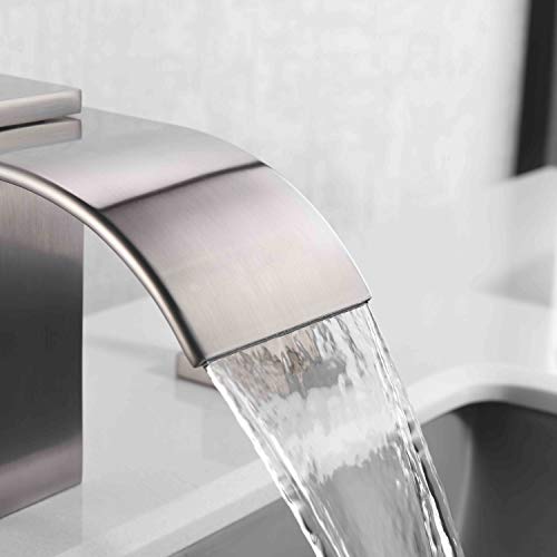 Waterfall Widespread Bathroom Faucet Brushed Nickel, 3 Hole 8 Inch Vanity Faucet sumerain - color: Brushed Nickel
