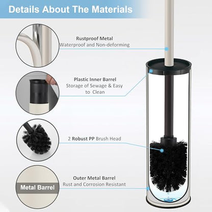 BGL White Toilet Brush and Holder,Stainless Steel Toilet Brushes for Bathroom with Holder - color: White
