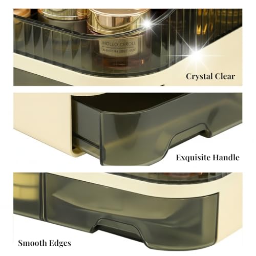 Makeup Organizer Countertop with Dual Drawers | Plastic, Vanity Bathroom Desk, 360° Rotating, Easy Clean, Cosmetic Skincare - color: green