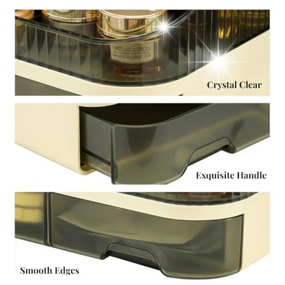 Makeup Organizer Countertop with Dual Drawers | Plastic, Vanity Bathroom Desk, 360° Rotating, Easy Clean, Cosmetic Skincare - color: green
