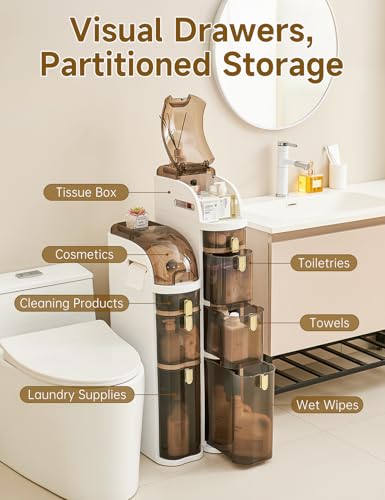 UFORU Slim Bathroom Storage Cabinet, 4-Tier Narrow Organizer with Wheels | Space-Saving Solution for Small Areas, Waterproof Design, No Assembly Needed, Mobile Storage with Easy Access