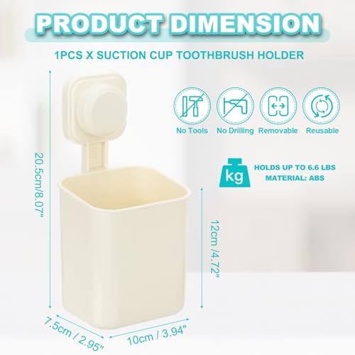 uxcell 1Pcs Suction Toothbrush Holder, 4" x 8" Wall Mounted Shower Caddy Organizer Cup for Tooth Brush, Toothpaste, Razors in Bathroom, Kitchen(Cream White) - color: Milky white