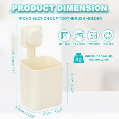 uxcell 1Pcs Suction Toothbrush Holder, 4" x 8" Wall Mounted Shower Caddy Organizer Cup for Tooth Brush, Toothpaste, Razors in Bathroom, Kitchen(Cream White) - color: Milky white
