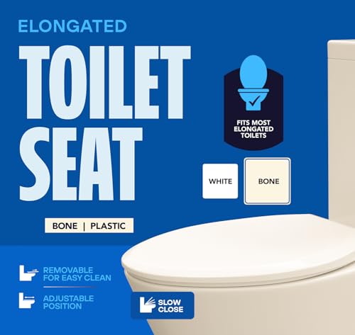 Highcraft B4TSPE Elongated Plastic Toilet Seat Slow Close ? Easy Remove, Bone - color: Bone, size: Elongated Plastic