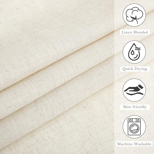 KGORGE Natural Linen Shower Curtain for Bathroom - Linen Blend Button Hole Semi Sheer Lightweight Waterproof Shower Curtains for Bathtub, 54 x 78 inches Long, Hooks Included | Semi-Sheer Waterproof Fabric Lightweight Button Hole for Bathtub, 12 Rust-Proof