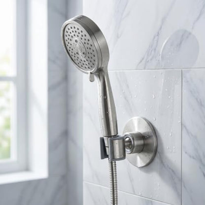 Metal Handheld Shower Head Holder, Brushed Steel | Adhesive Wall Mount, Adjustable, For Standard Shower Hose, Shower Wand Holder for Bathroom RV, Anti-rust 304 Stainless Steel - color: Brushed Nickel