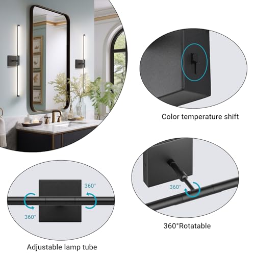 Tipace Hardwired Black Vanity Light Fixtures for Bathroom - 23.6 inch 360° Rotatable Modern Bathroom Light Fixture Over Mirror 5CCT LED Wall Sconce Lighting Fixture LED Vanity Lights Bar - size: 23.6 IN-5CCT