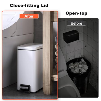 Slim Bathroom Trash Can with Lid Soft Close, 1.6 Gallon Stainless Steel Garbage Can with Removable Inner Bucket, Durable Step Pedal, Small Trash Bins for Toilet, Bedroom, Kitchen, Office - color: White, size: 1.6 Gallon