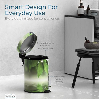 Sanilo Small Bathroom Trash Can with Lid [1.3 Gallon] - Lidded Tiny Trashcan for Garbage - Mini Metal Bin with Soft Closing Mechanism - Bath Room Accessoire Wastebin with Inner Bucket (Harmony) - color: Harmony