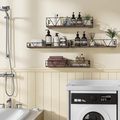 Floating Shelves Set of 4, Wood Wall Shelf, Farmhouse Shelf for Bedroom | Wall Mounted Floating Shelf for Living Room, Bedroom, Bathroom, Kitchen, Office - color: Brown-4pcs