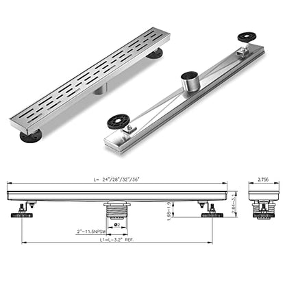 Linear Shower Drain, Brushed Nickel Shower Drain 24 Inch with Removable Grate, SUS-304 Stainless Steel Rectangle Floor Drain with Leveling Feet and Hair Strainer, Bathroom Modern Drain SD-101 - color: Brushed Nickel, size: 24 Inch