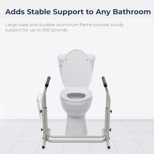 Drive Medical Freestanding Toilet Safety Frame Grab Bar Rail, White | Freestanding Design Supports Users Up to 300 Pounds with Sturdy Grab Bar for Added Toilet Stability