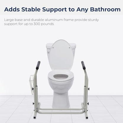 Drive Medical Freestanding Toilet Safety Frame Grab Bar Rail, White | Freestanding Design Supports Users Up to 300 Pounds with Sturdy Grab Bar for Added Toilet Stability