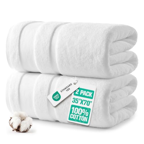 REDKISS 2 Pack Bath Towels Set, 35 X 70 Inches Oversized Bath Sheets, White | 100% Cotton, Ultra Soft, Super Absorbent, Quick Dry Large Bathroom Towels for Bathroom, Gym, Spa, Pool, Hotel & Family Use - color: White