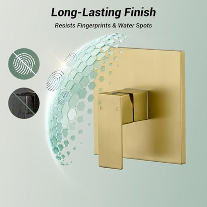 Shower Faucet Set with Valve, 8 Inch Square Rain Shower Head, Brushed Gold | SUS304 Stainless Steel, Brass Rough-in Valve, Single Handle, Air Pressure Boost, Shower Trim Kit, Male Threads - color: Brushed Gold