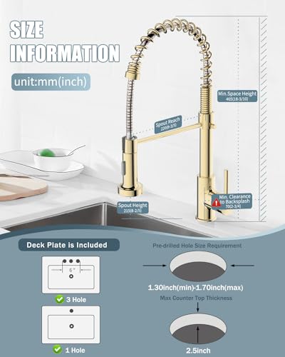 Kitchen Faucet, Commercial Kitchen Sink Faucets with Pull Down Sprayer, Stainless Steel Faucets for Kitchen Sinks, Dual Function Spray Head, Single Handle Spring Kitchen Faucets -Gold - color: D-PVD Gold, style: Classic