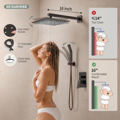 SR SUN RISE ORB Square Rainfall Shower Head and Handle Set, Wall Mounted Shower Fixtures, Metal Shower Faucet Trim Repair Kits (With Shower Valve) 10 Inches - color: Oil Rubbed Bronze, size: 10 Inch