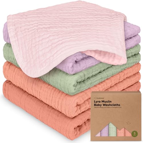 5pk Muslin Baby Washcloths for Newborn, 12x12 Soft Absorbent (Muted Pastel) | Organic Cotton Muslin Wash Cloths for Babies Girl, Boy, Infant, Toddlers, Kids Face Towel,Bath Essentials,Baby Burp Rags - color: Muted Pastel, size: 5-Pack