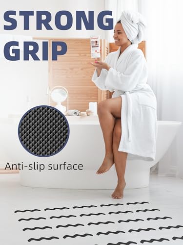 Secopad 24PCS Anti-Slip Shower Stickers with Scraper, 0.8"*8", Black | Patented, Non Slip, Easy to Use and Clean,Strong Adhesive & No Residue, For Bath Tub, Shower Floor, Stairs, Safe PEVA Decals - color: Black
