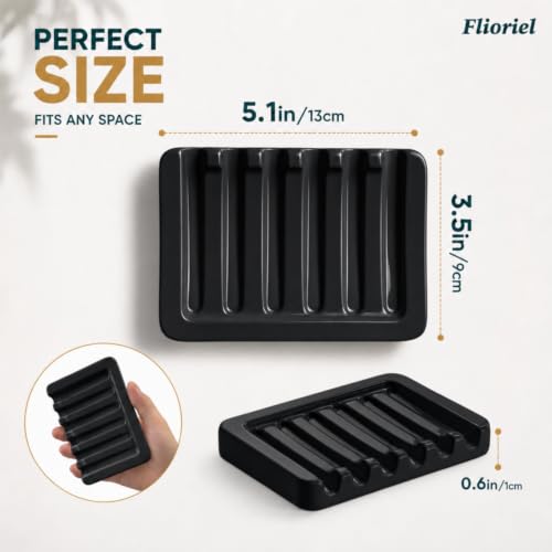 Ceramic Soap Dish Self Draining Soap Holder Bathroom Sink | Black Porcelain Soap Tray Self Draining Keeps Soap Dry Anti Slip Silicone Pads Easy Clean Modern Minimalist Bathroom Shower - color: 02.black
